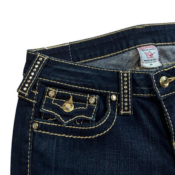 True Religion Y2K Swarovski Crystal Dark Wash Flare Disco Joey Big T Jeans - Picture 2 of 8